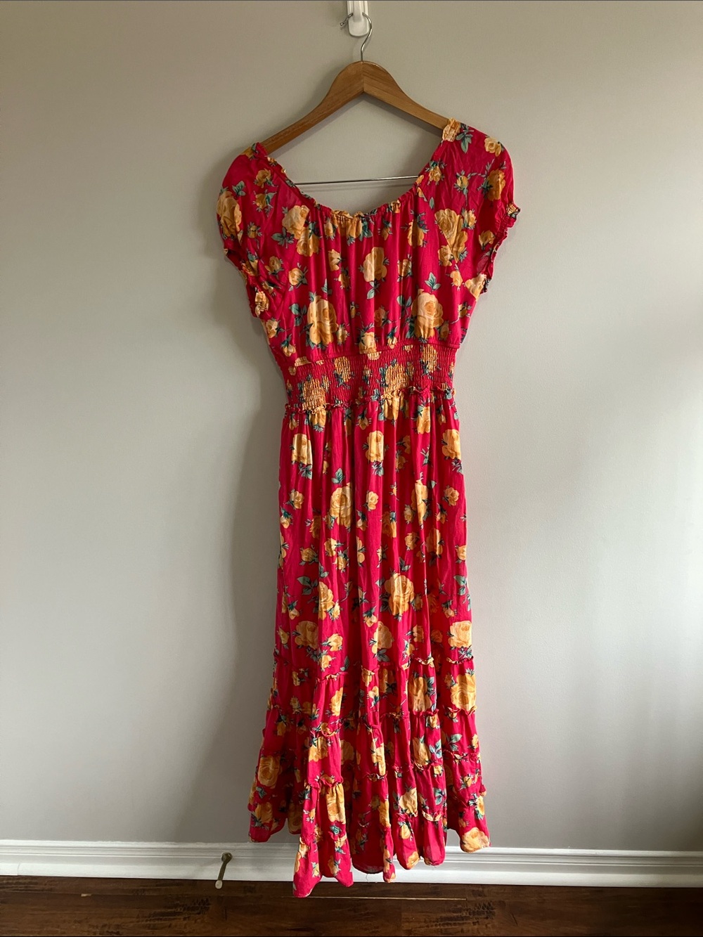 Betsey Johnson Pink Ruffled Tiered maxi Sundress size Large - Picture 7 of 8